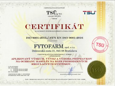 ISO 9001:2015 / STN EN ISO 9001:2016, Fytofarm s.r.o.