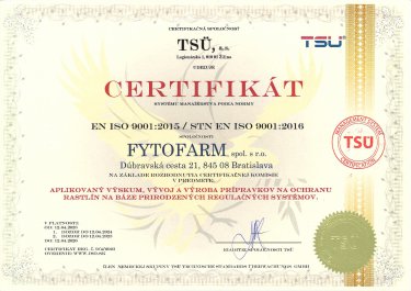 ISO 9001:2015 / STN EN ISO 9001:2016, Fytofarm s.r.o.