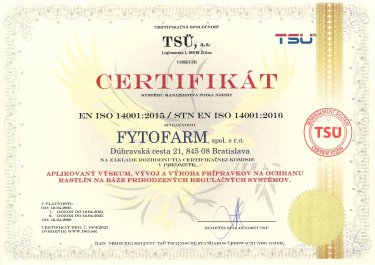 ISO 14001:2015 / STN EN ISO 14001:2016, Fytofarm s.r.o.